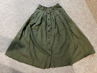 Vintage Racing Green Button Front Long 100% Cotton Khaki Pocketed Maxi Skirt UK8