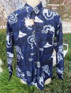 DAGACCI Mens Dress Shirt Perma Press Polyester DRAGON BLUE SATIN SHEEN NEW M-2XL - Picture 1 of 2