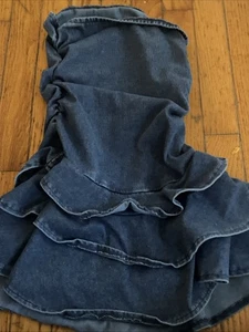 Denim Strapless Dress Tween 12y Old Size With Ruffles On The Skirt 2 Small Holes - Picture 1 of 12