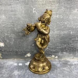Statue hindoue en bronze, divinité Krishna (Vishnu) joueur de flûte, Inde, XXème - Picture 1 of 8