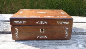 Antique Rosewood & Mother of Pearl MOP Inlay Work / Jewellery / Sewing Box - Picture 1 of 21