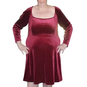 Old Navy Size XL Long Sleeve Fit & Flared Mini Dress Velour Fire Scarlet Holiday - Picture 1 of 11