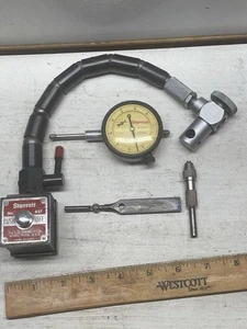 Starrett No. 657 Magnetic Base w/Flex-O-Post & 25-441-S Gauge & accessories - Picture 1 of 23