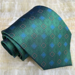 Daniel De Fasson DF Verde Geométrico Medallón Cuello Corbata Seda Hecha a Mano - Imagen 1 de 7