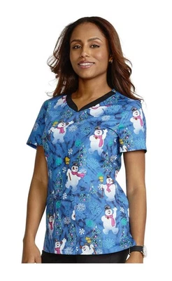 Frosty The Snowman Cherokee Scrubs Warner Bro Tooniforms V Neck Top TF671 Sz Med - Image 1 of 2