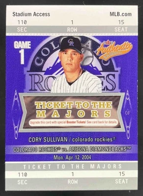 Cory Sullivan 2004 Fleer Authentix RC Ticket to The Majors /999 #115 Rockies - Image 1 of 4