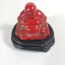 Antique Chinese Red Cinnabar Lacquer Mini Buddha Figurine Prosperity Wealth