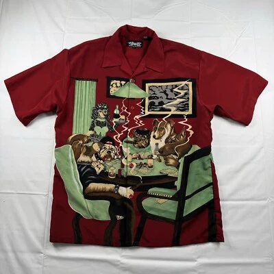 VTG Dragonfly Clothing Company Men XL AOP Dog Playing Poker Billiard Smoke Cigar - Image 1 of 4