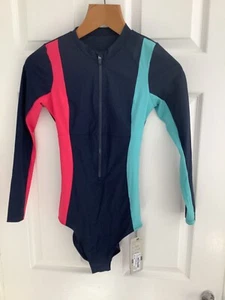 Sweaty Betty Tidal Xtra Life Langarm High Neck Badeanzug Navy Grün Pink XS - Bild 1 von 4