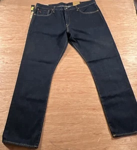 Polo Ralph Lauren Hampton Straight Fit Dk Blue Denim Dungarees Jeans Leather Tag - Picture 1 of 19