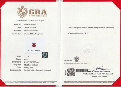 GRA Certified 1.72 Ct Natural Pink Sapphire Unheated Oval shape Gemstone See VD - Image 1 of 2