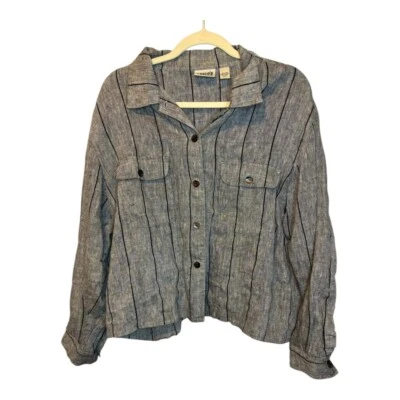 Blusa Chico's Vintage Para Mujer Talla XL Lino Rayas Informal Gris Negro Chicos 3 Foto 1 de 3