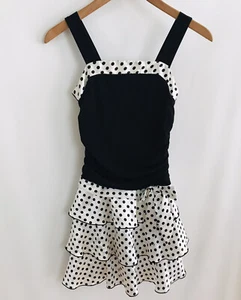BCX Girls Dress Size 10 Black White Polka Dot Ruffle Layer Strap Sleeveless - Picture 1 of 7