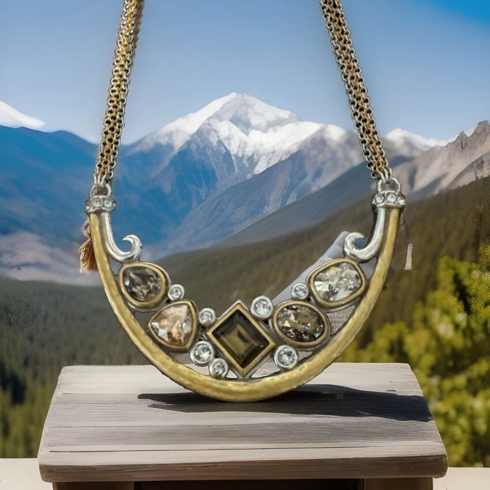 Brighton Lioness Crystal Gold Topaz Silver Reversible Long Necklace NWTag