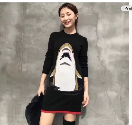 Abito Maglione 156 Coach 1941 Intarsiato 100% Cashmere Squalo Nero M Nuovo