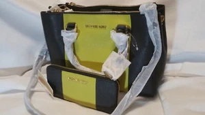 Michael Kors LG Black an Green Hamilton Handbag Wallet And Dustbag/Sleeper - Picture 1 of 7