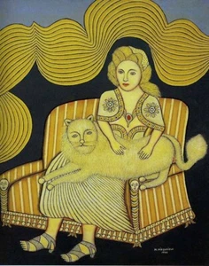 Morris Hirshfield Girl With A Angora Cat Canvas Print 16 x 20 - Picture 1 of 4