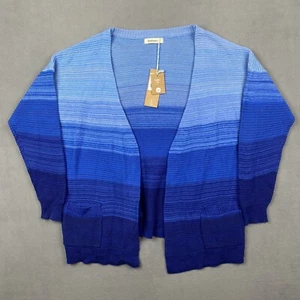 WoolOver Cardigan Sweater Women’s M Blue Ombré Wool Blend NWT - Picture 1 of 15