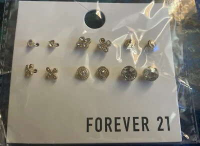 Brincos femininos Forever 21 moda strass e tom dourado cristal conjunto de 6 pares - Imagem 1 de 4