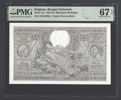 Belgium 100 Francs 1941-43 P112 Uncirculated Grade 67 Top Pop - Image 1 of 2