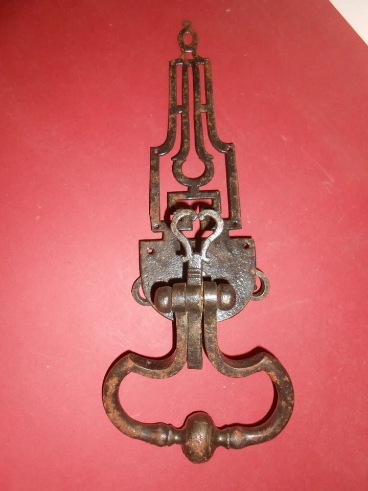 Heurtoir ancien clinche en fer forgé XVIII siècle 42 centimètres door knocker - Photo 1/4