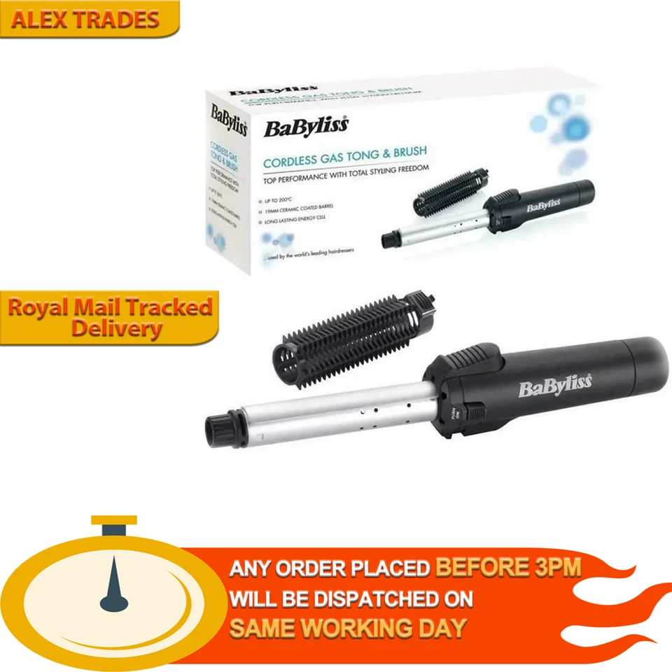 BaByliss ,2583BU Cordless Gas Curling Tong Waves and Brush 19mm Ceramic Barrell