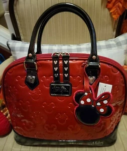 RARE Disney Parks Minnie Loves Mickey Embossed Satchel Bag Purse New With Tags - Picture 1 of 12