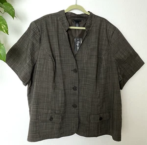Maggie Barnes Womens Blazer Jacket Plus Size 4X Short Sleeve Brown Black Pockets - Picture 1 of 8
