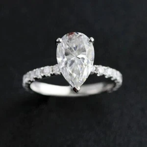 2 kt Moissanit-Halo-Ehering im Birnenschliff 14 kt Weißgold vergoldet - Bild 1 von 7