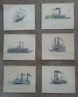 Colored Vintage Prints of Old Paddle Wheel Boats - 7 1/2" H x 9" W - Set of 6