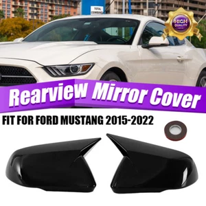 2* Gloss Black Horn Mirror Cover With LED Turn Signal For Ford Mustang 2015-2022 - Picture 1 of 10