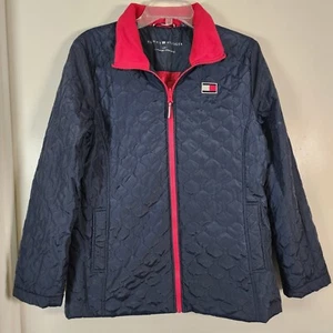 Chaqueta Tommy Hilfiger Mujer Grande Azul Marino Cremallera Completa Diamante Acolchada Exterior - Imagen 1 de 4