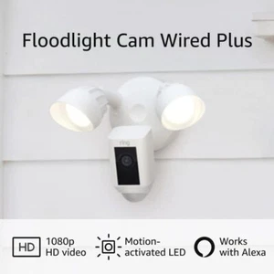 Ring Floodlight Camera Wired Plus with motion activated 1080p HD video , White   - Picture 1 of 7