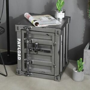 Metallic Retro Container Alike Bedside Table Storage Cabinet Urban Home Office