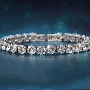 Women's Tennis Bracelet 10 CTW Round Cut D/VVS1 Moissanite 14K White Gold Plated - Picture 1 of 6