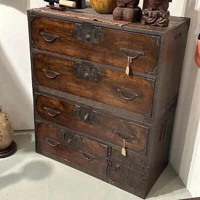 Antique Japanese Edo Era c1850's Clothing Tansu Chest Kiri Wood 34.5" - Image 1 of 4