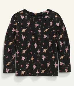 Old Navy Toddler Size 3T ~ Black Long Sleeve Printed Tee T-shirt ~ Ballerina NWT - Picture 1 of 2