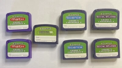 Lot 7 LeapFrog iQuest Game Cartridges Starter Pack Math Science Social Studies - Image 1 of 2