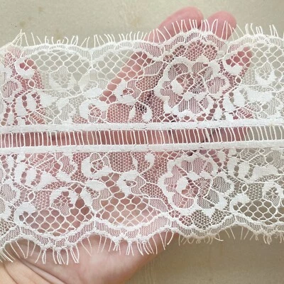 3 yardas pestañas blancas brillantes encaje francés ribete/costura/novia/artesanía/4" de ancho Foto 1 de 4