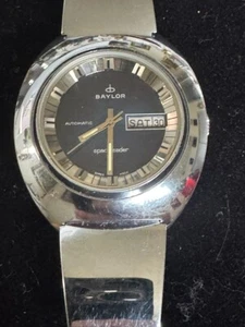 Vintage Baylor Spaceleader Day Date Edelstahl Automatik Uhr blaues Zifferblatt - Bild 1 von 7