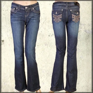 Grace In LA Union Jack UK Flag Rhinestone Stretch Women Bootcut Flare Jeans Blue - Picture 1 of 4