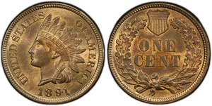 1891 Indian Cent Penny PCGS MS64RB Gold Shield Lots of Red High Grade Coin - Picture 1 of 9