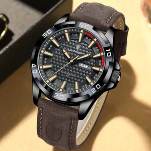 45MM POEDAGAR Quarz Armbanduhr Luxus Herren 30M Wasserdicht Leder Leuchtend NEU - Bild 1 von 7