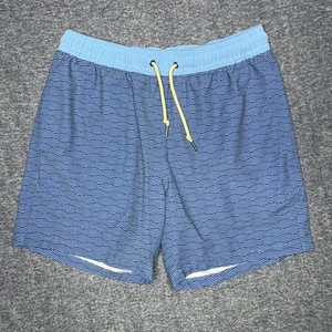 Fair Harbor Men's Swim Trunks L Blue Wave Pattern Elastic Waist Drawstring Lined - Picture 1 of 8