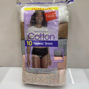 Hanes Women's Breathable Cotton Tagless Briefs 3XL Size 10 Assorted 10-Pack - Picture 1 of 6