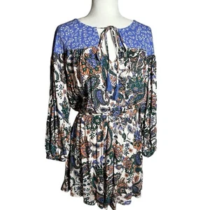 Scoop Drawstring Neck Boho Paisley Floral Dress Women Size Medium Rayon NWT - Picture 1 of 8