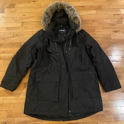 Lands' End Men's Down Expedition Parka Jacket Large Blue Faux Fur Hood Coat - Image 1 of 4