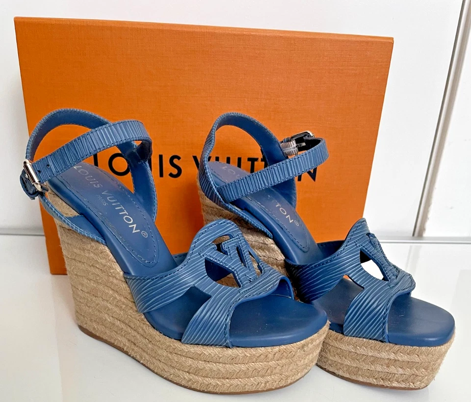 LV Isola Alpargatas de Cuña Louis Vuitton Talla 36 Sandalias de Cuero Azul Talla 6-Us Foto 1 de 4