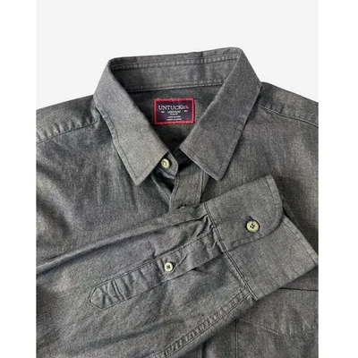 UNTUCKIT Preppy Casablanca Slim Fit Gray Long Sleeve Button Down Shirt - Medium - Image 1 of 4