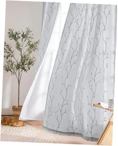 Boho Lined Sheer Curtains Floral Embroidered Sheers for Bedroom 63 Inch - Picture 1 of 8